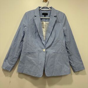 Talbots Womens Blazer 6 Blue White Checkered Single Button Gingham Cotton Career